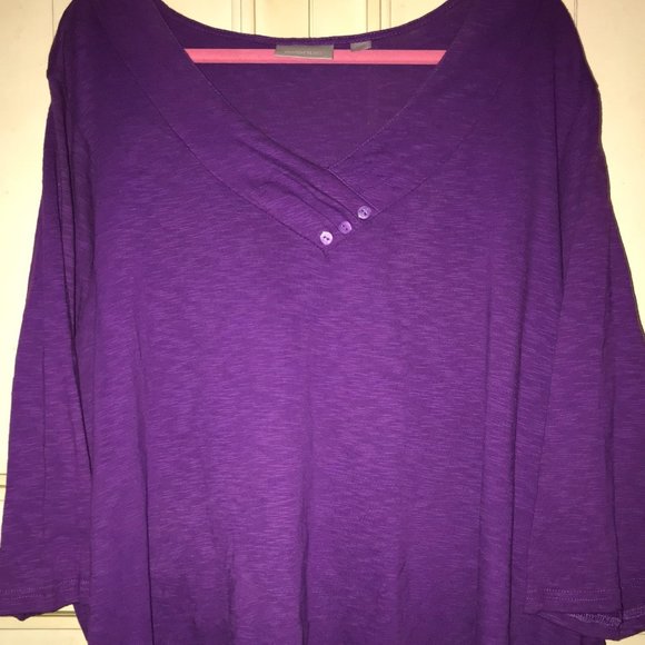AVENUE Tops - AVENUE Plus Size Purple 3-Button Top